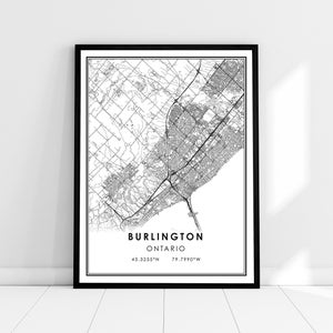 | d’affiche imprimée sur la carte de Burlington Carte de l’Ontario imprimer la toile de l’affiche | Carte de la ville de Burlington imprimer une toile d’affiche