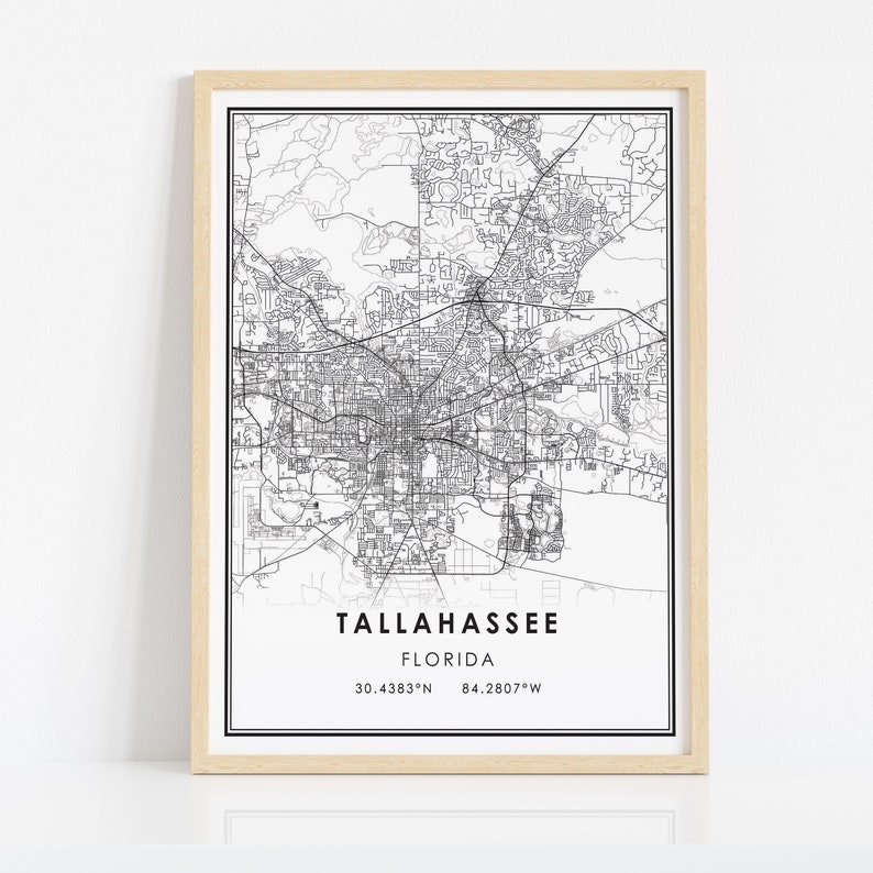 Tallahassee Map Print Poster Canvas Florida Map Print Poster Etsy