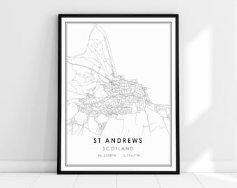 St Andrews UK map print poster canvas | St Andrews city map print poster canvas