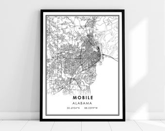 Mobile map print poster canvas | Alabama map print poster canvas | Mobile city map print poster canvas