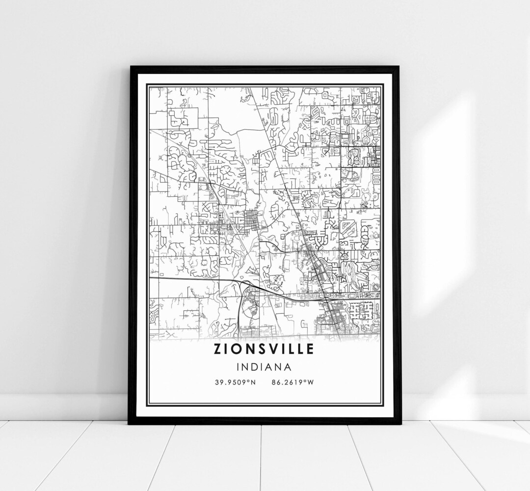 Zionsville Indiana Map Print Poster Canvas Zionsville Etsy