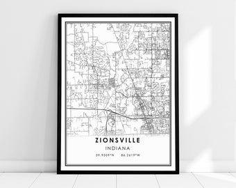 Zionsville Indiana map print poster canvas | Zionsville Indiana city map print poster canvas