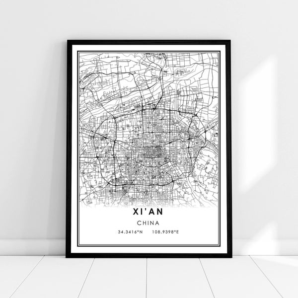 Xi'an map print poster canvas | China map print poster canvas | Xi'an city map print poster canvas