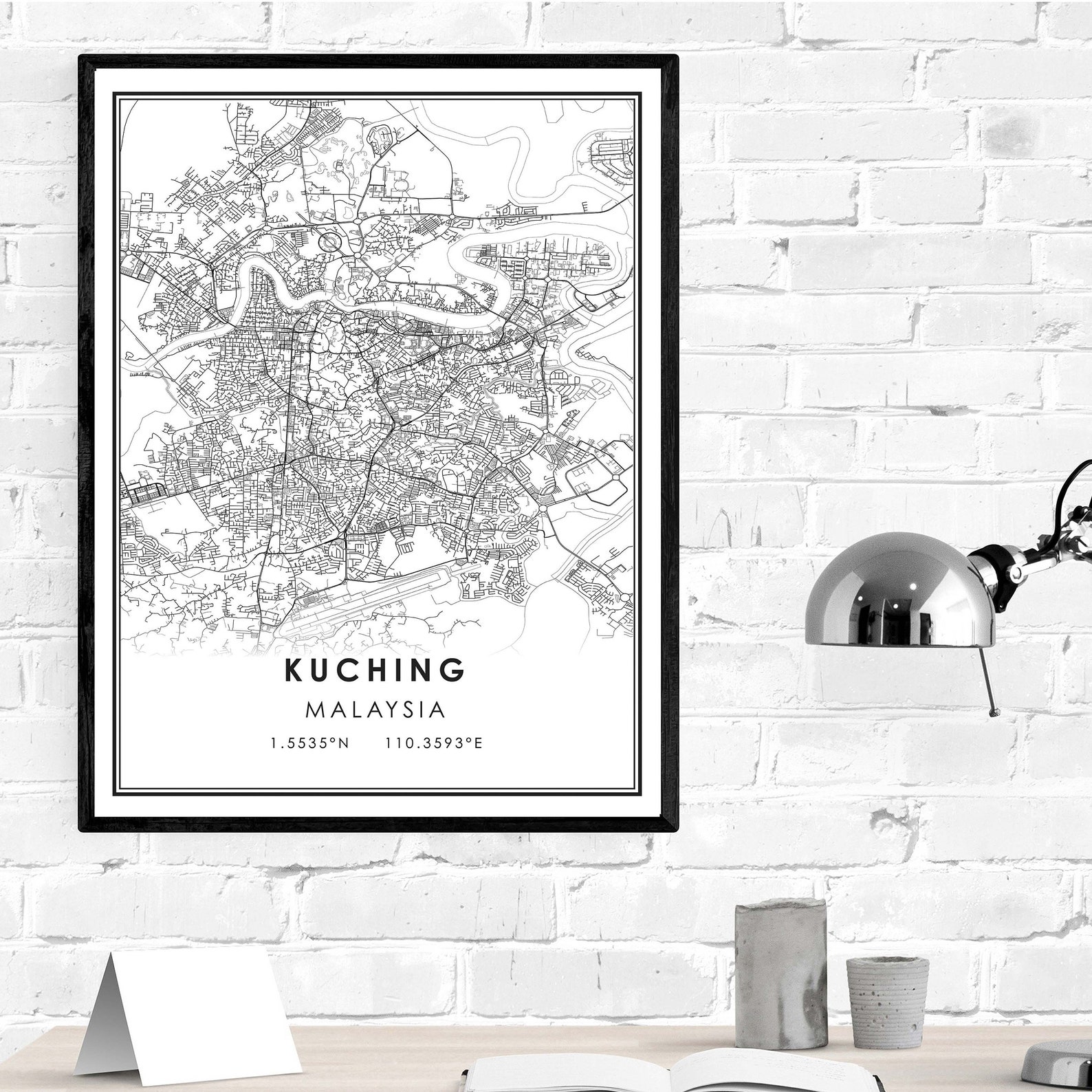 Kuching map print poster canvas Kuching city map print Etsy