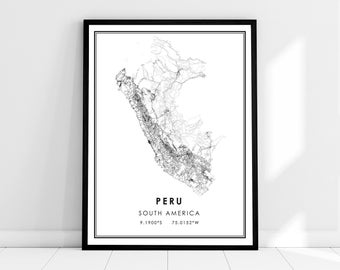 Peru country map print poster canvas | Peru Country road map print poster canvas