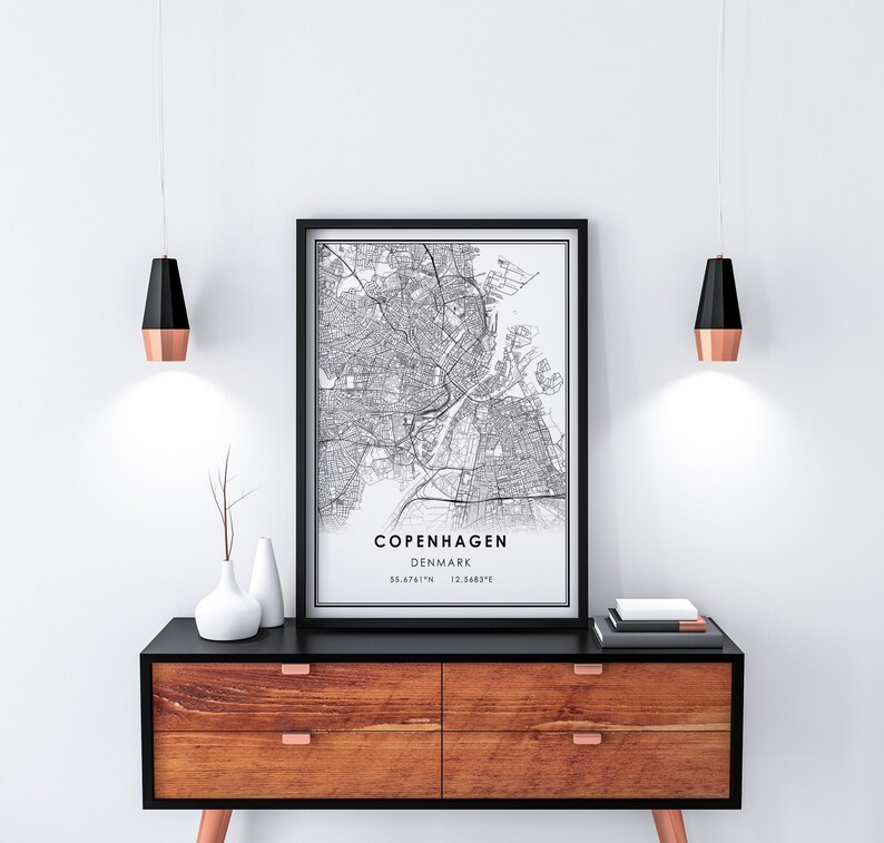 Copenhagen Map Print Poster Canvas Denmark Map Print Poster Etsy