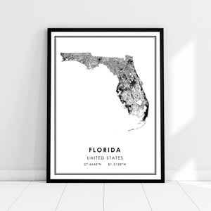 Floride États-Unis carte imprimer poster toile | Floride Feuille de route des États-Unis imprimer poster canvas
