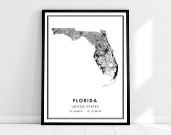 Florida United States map print poster canvas | Florida United States road map print poster canvas