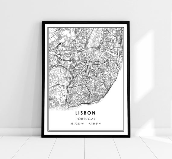 Lisbon map print poster canvas | Portugal map print poster canvas | Lisbon city map print poster canvas