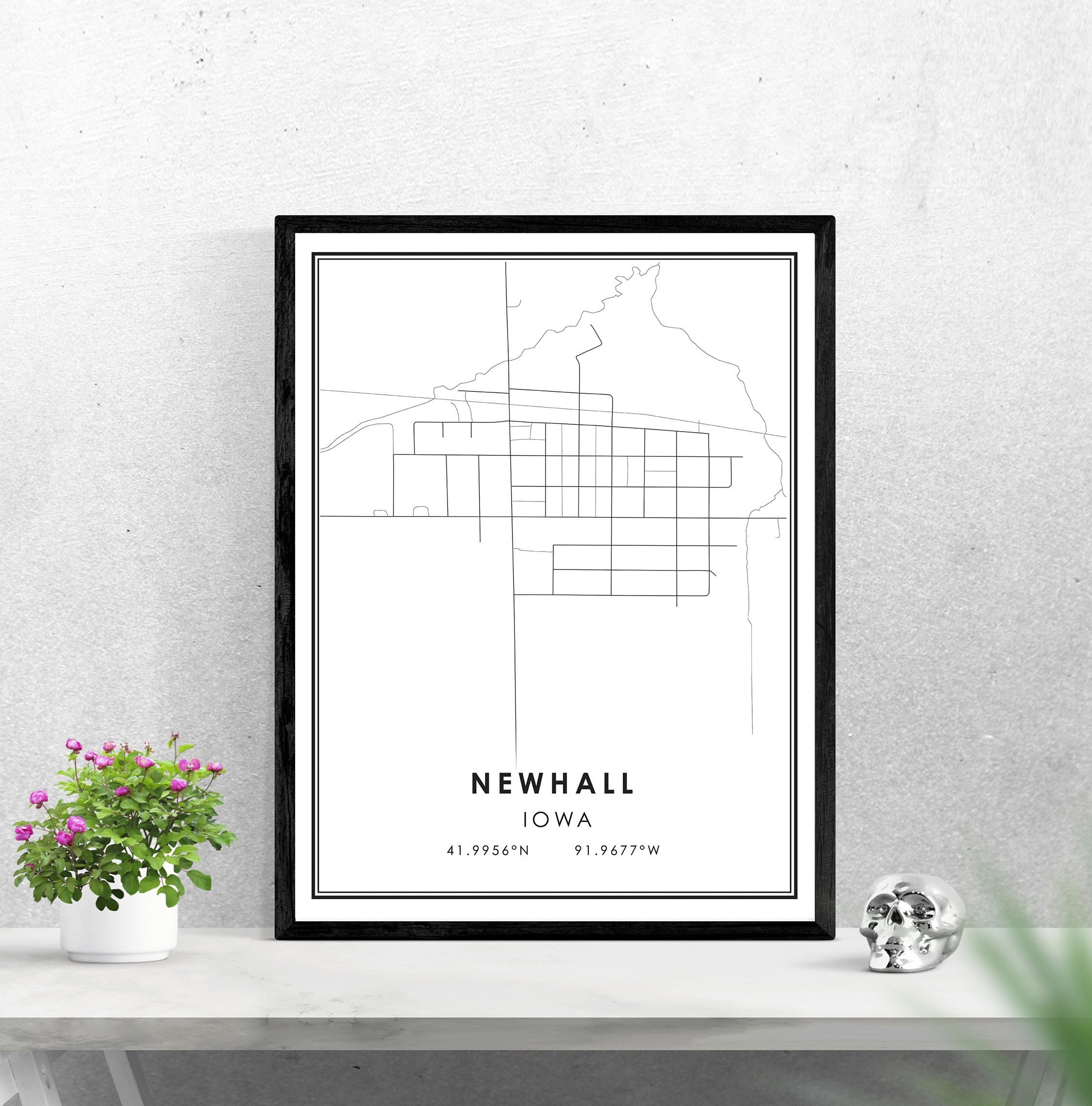 Newhall map print poster canvas Newhall Street map Iowa Etsy