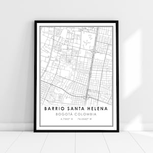 Barrio Santa Helena map print poster canvas | Bogota Colombia map print poster canvas | Barrio Santa Helena city map print poster canvas