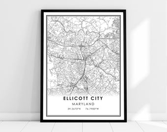 Ellicott City map print poster canvas | Maryland map print poster canvas | Ellicott City city map print poster canvas