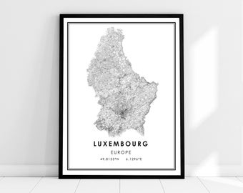 Luxembourg country map print poster canvas | Luxembourg country road map print poster canvas