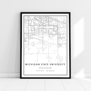 Michigan State University map print poster canvas | Michigan Street map | Michigan State University road map print poster canvas