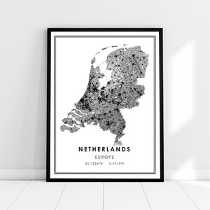Toile d'affiche d'impression de carte de pays des Pays-Bas | Toile d'affiche d'impression de carte routière de pays des Pays-Bas
