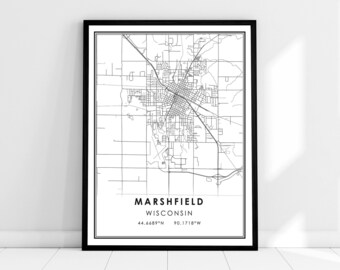 Marshfield map print poster canvas | Wisconsin map print poster canvas | Marshfield city map print poster canvas