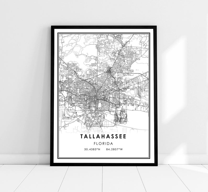 Tallahassee Map Print Poster Canvas Florida Map Print Poster Etsy