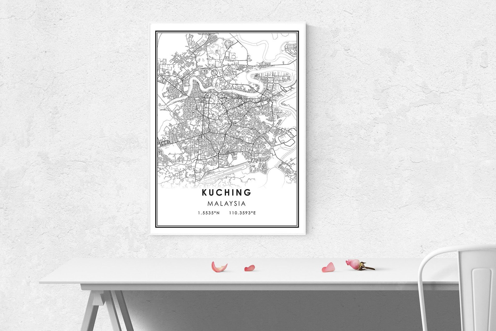 Kuching map print poster canvas Kuching city map print Etsy