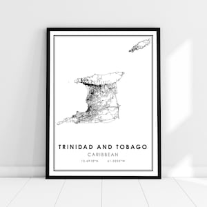 Trinidad and Tobago map print poster canvas | Caribbean map print poster canvas | Trinidad and Tobago city map print poster canvas