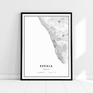 Kerala Inde carte imprimer poster toile | Kerala Inde carte imprimer poster toile | Kerala India carte de la ville imprimer poster canvas