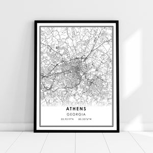 Carte d’Athènes imprimer poster toile | Carte de Géorgie imprimer poster canvas | Carte de la ville d’Athènes imprimer poster canvas