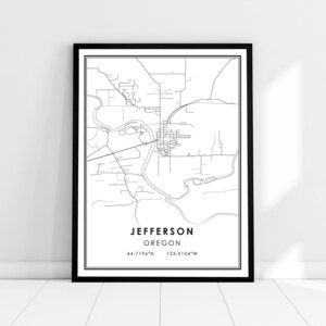 Jefferson map print poster canvas | Jefferson Oregon Street map | Jefferson city map print poster canvas
