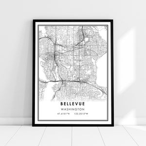 Bellevue map print poster canvas | Washington map print poster canvas | Bellevue city map print poster canvas