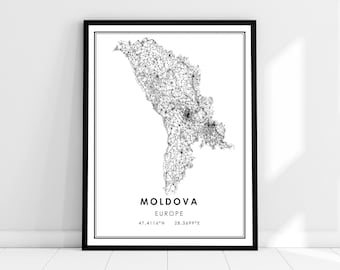 Moldova country map print poster canvas | Moldova Country road map print poster canvas