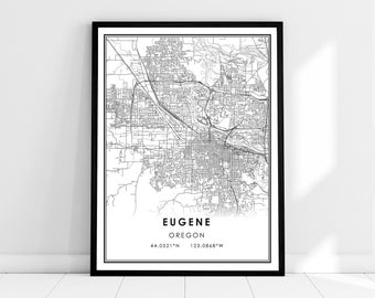 Eugene map print poster canvas | Oregon map print poster canvas | Eugene city map print poster canvas