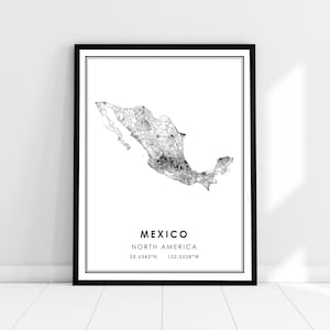Carte du mexique imprimer l’affiche sur toile | Carte de l’Amérique du Nord imprimer poster canvas | Carte du pays de Mexico imprimer l’affiche canvas