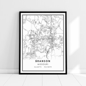 Branson Missouri map print poster canvas | Branson city map print poster canvas