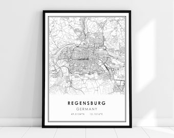 Regensburg Germany map print poster canvas | Regensburg city map print poster canvas