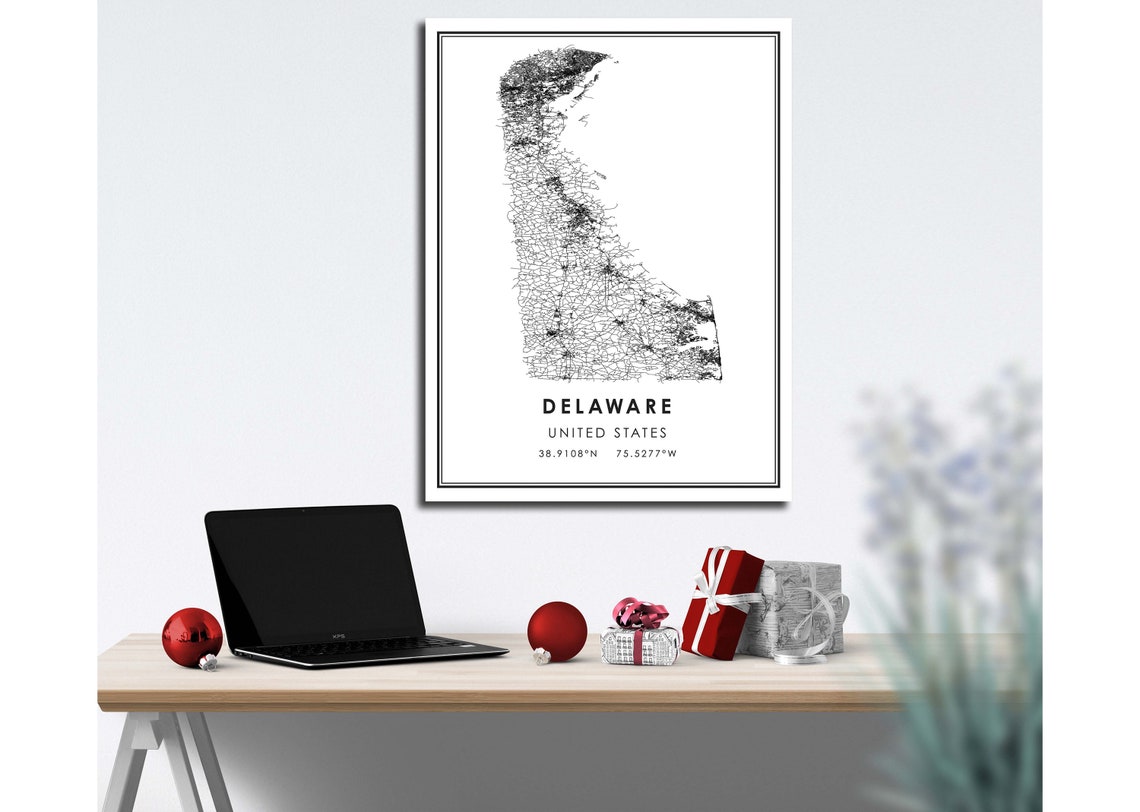Delaware map print poster canvas Delaware Street map | Etsy