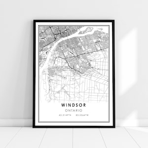 Carte de Windsor imprimer affiche toile | Carte de l’Ontario imprimer la toile de l’affiche | Carte de la ville de Windsor imprimer une toile d’affiche