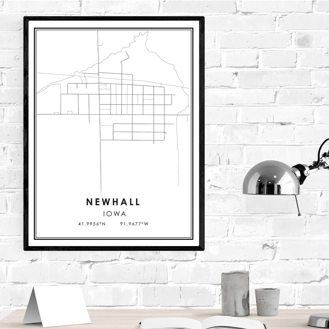 Newhall map print poster canvas Newhall Street map Iowa Etsy