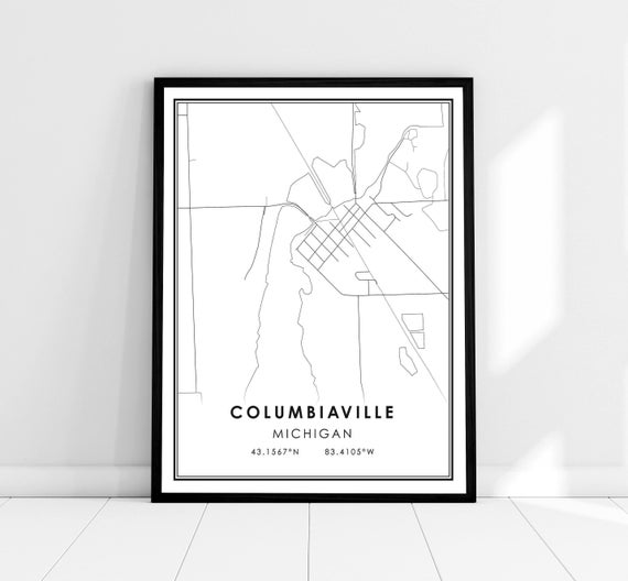 Columbiaville Map Print Poster Canvas Michigan Map Print Etsy