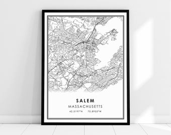 Salem Massachusetts map print poster canvas | Salem city map print poster canvas