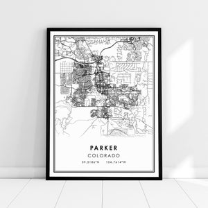 Toile d'affiche d'impression de carte de Parker Colorado | Toile d'affiche d'impression de carte de ville de Parker
