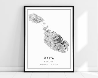 Malta map print poster canvas | Malta map print poster canvas | Malta city map print poster canvas