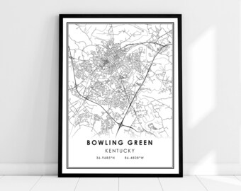 Bowling Green map print poster canvas | Kentucky map print poster canvas | Bowling Green city map print poster canvas