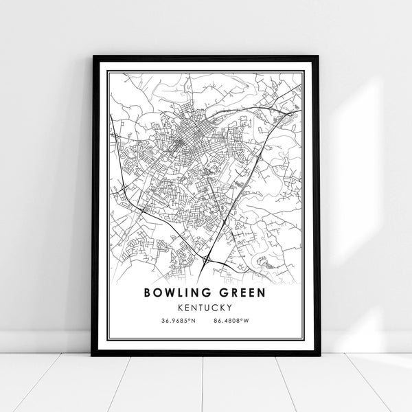 Bowling Green map print poster canvas | Kentucky map print poster canvas | Bowling Green city map print poster canvas