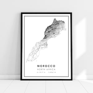 Carte du Maroc imprimer poster toile | Carte de l’Afrique du Nord imprimer poster canvas | Carte de la ville du Maroc imprimer poster canvas