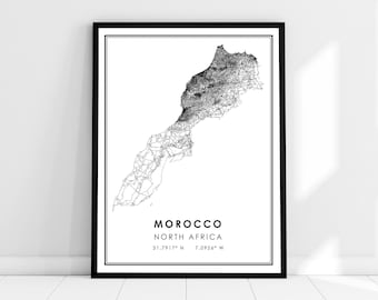 Morocco map print poster canvas | North Africa map print poster canvas | Morocco city map print poster canvas