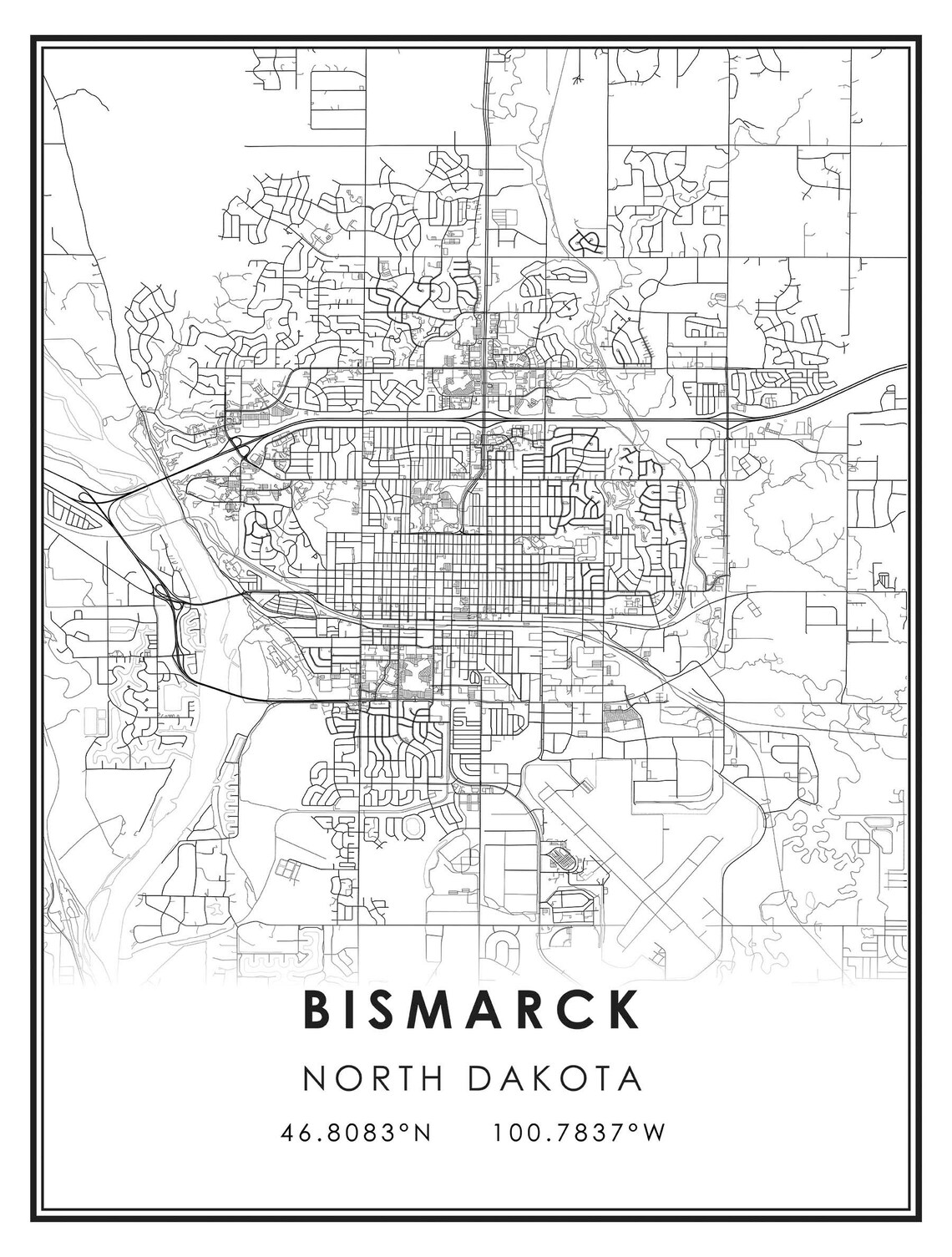 Bismarck map print poster canvas Bismarck North Dakota US Etsy