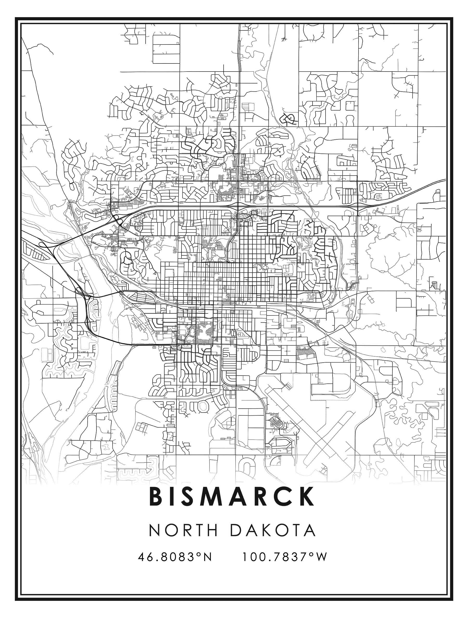 Bismarck map print poster canvas Bismarck North Dakota US Etsy