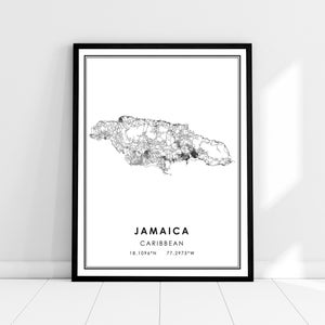 Carte du pays jamaïcain imprimer poster canvas | Jamaïque Feuille de route du pays imprimer poster canvas