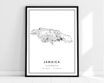 Jamaica country map print poster canvas | Jamaica Country road map print poster canvas