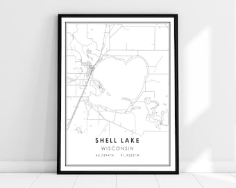 Shell Lake map print poster canvas | Wisconsin map print poster canvas | Shell Lake city map print poster canvas