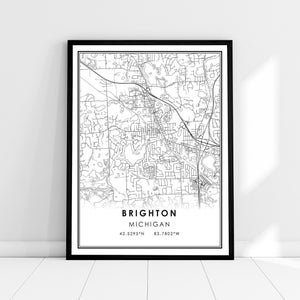 Brighton map print poster canvas | Michigan map print poster canvas | Brighton city map print poster canvas