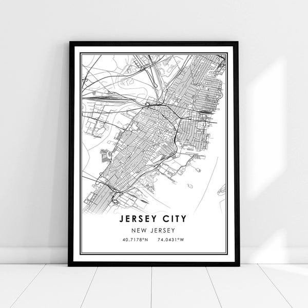 Jersey City map print poster canvas | New Jersey map print poster canvas | Jersey City road map print poster canvas